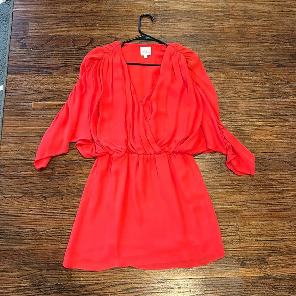 Parker Ruched Sleeve Red Dress - Picture 2 of 11